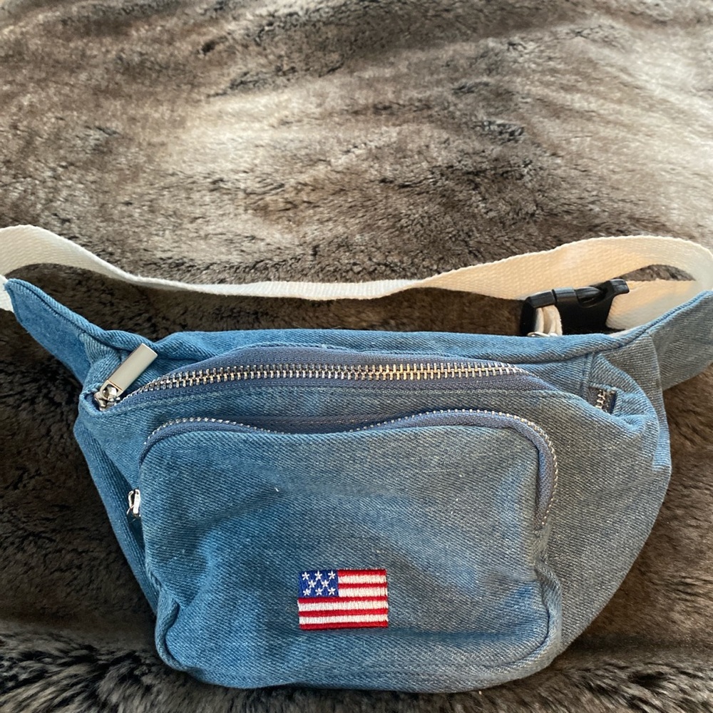 Denim Fanny pack with American flag embroidered